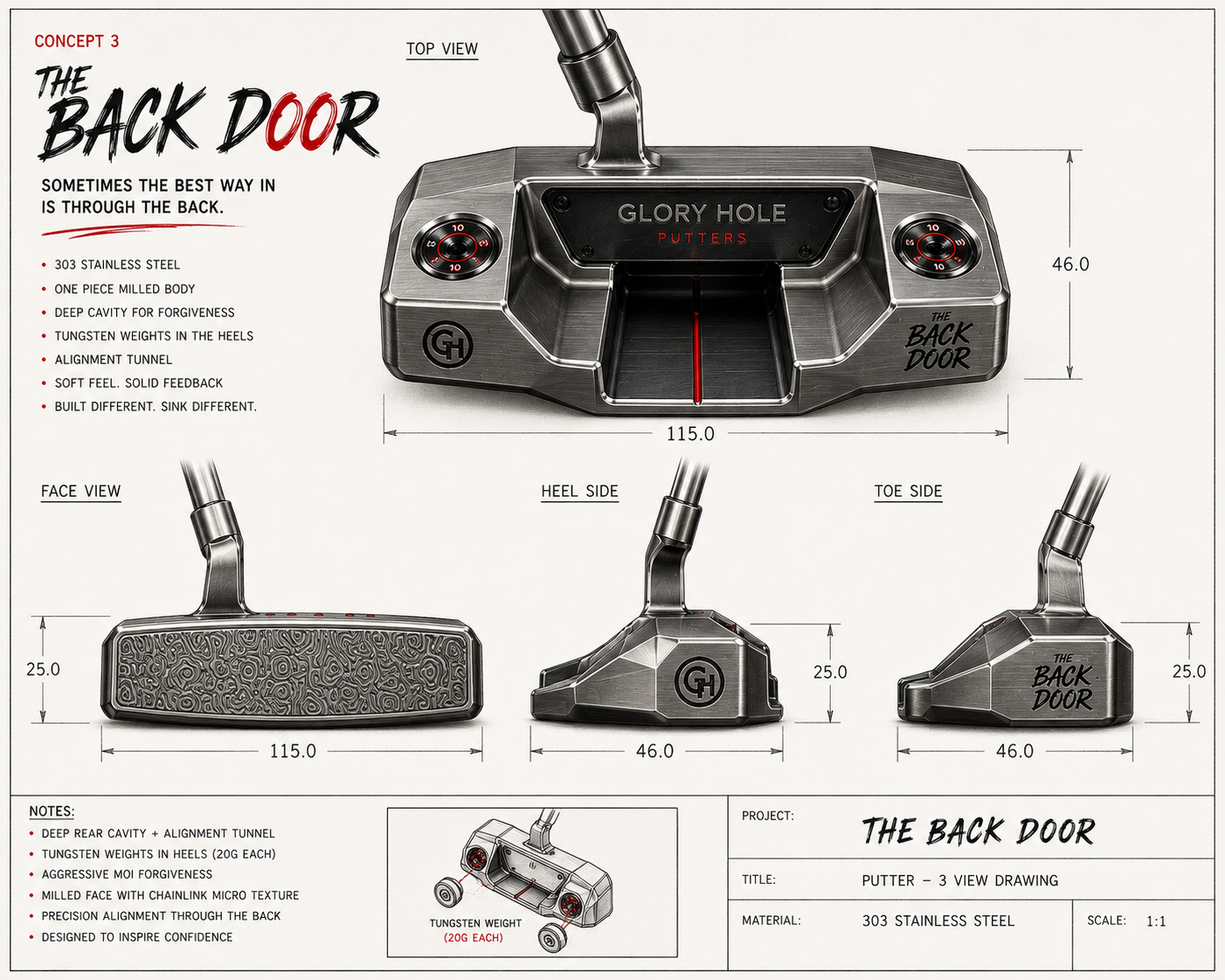 The Back Door putter 3D drawing